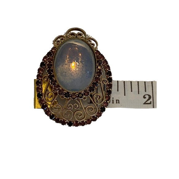 Vintage Glass Moonstone Purple Rhinestone Brooch Pin - Picture 1 of 9